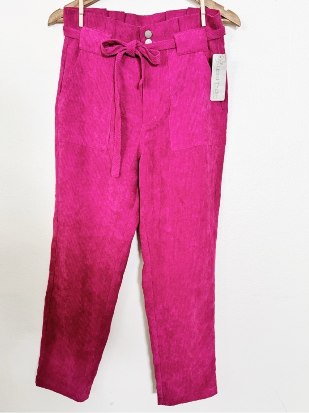 Lyn Burches Fuchsia Paperbag Corduroy Pants with Tie Waist medium